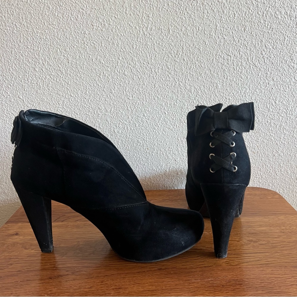 Coquette Feminine Y2K Party G by Guess - Tarrah Black Suede Ankle Boots, Size 10